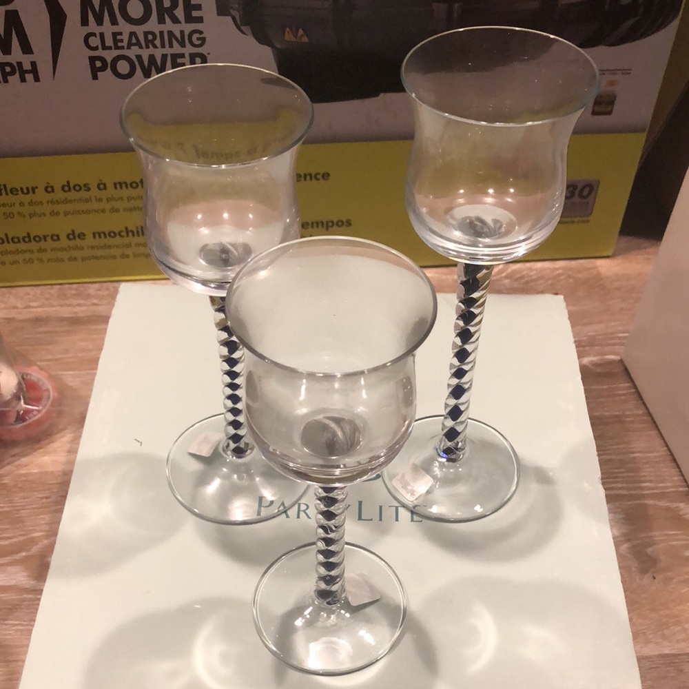 PartyLite Swirled Colbalt Harlequin Stem Trio